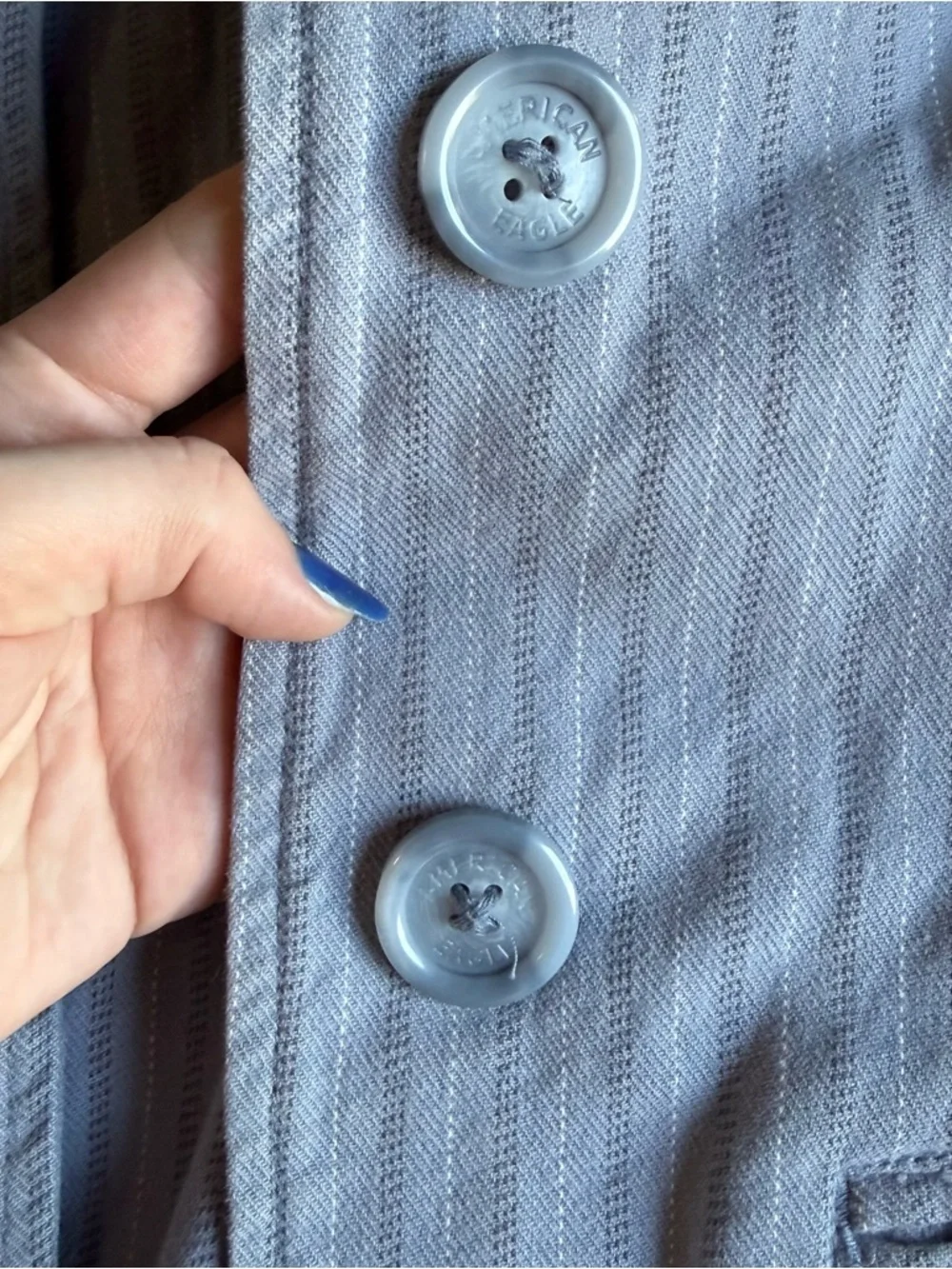 American Eagle Outfitters Light Gray Pinstripe Cotton Blazer